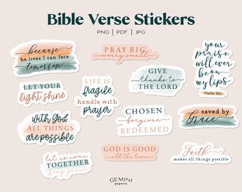 Bible Verse Sticker Bundle, Religious Quote Stickers, Religious Printable Stickers Bundle, DIY Laptop Decal, Print & Cut Bible Stickers