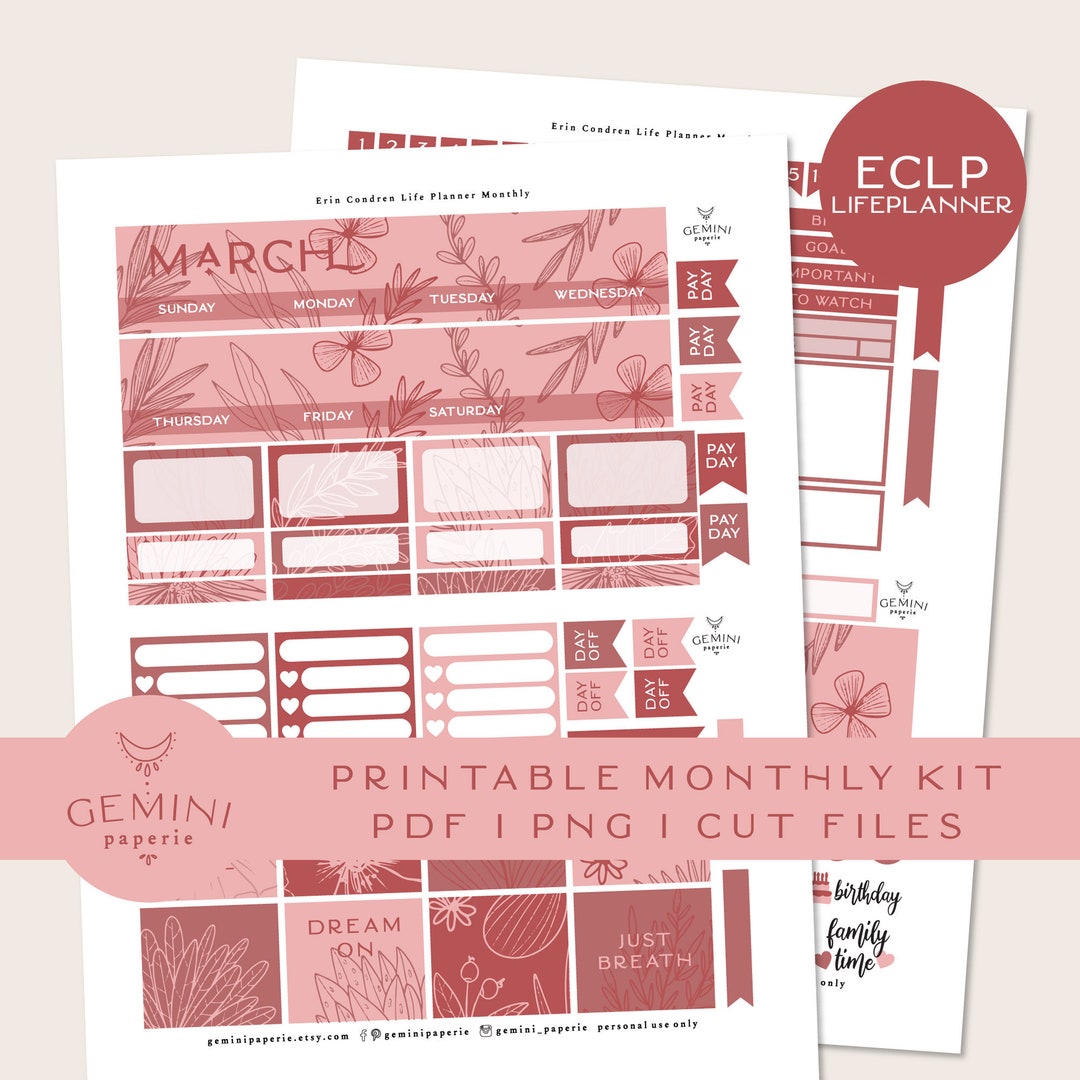 Printable Planner Stickers. Monthly Kit for Erin Condren 2021 Life ...