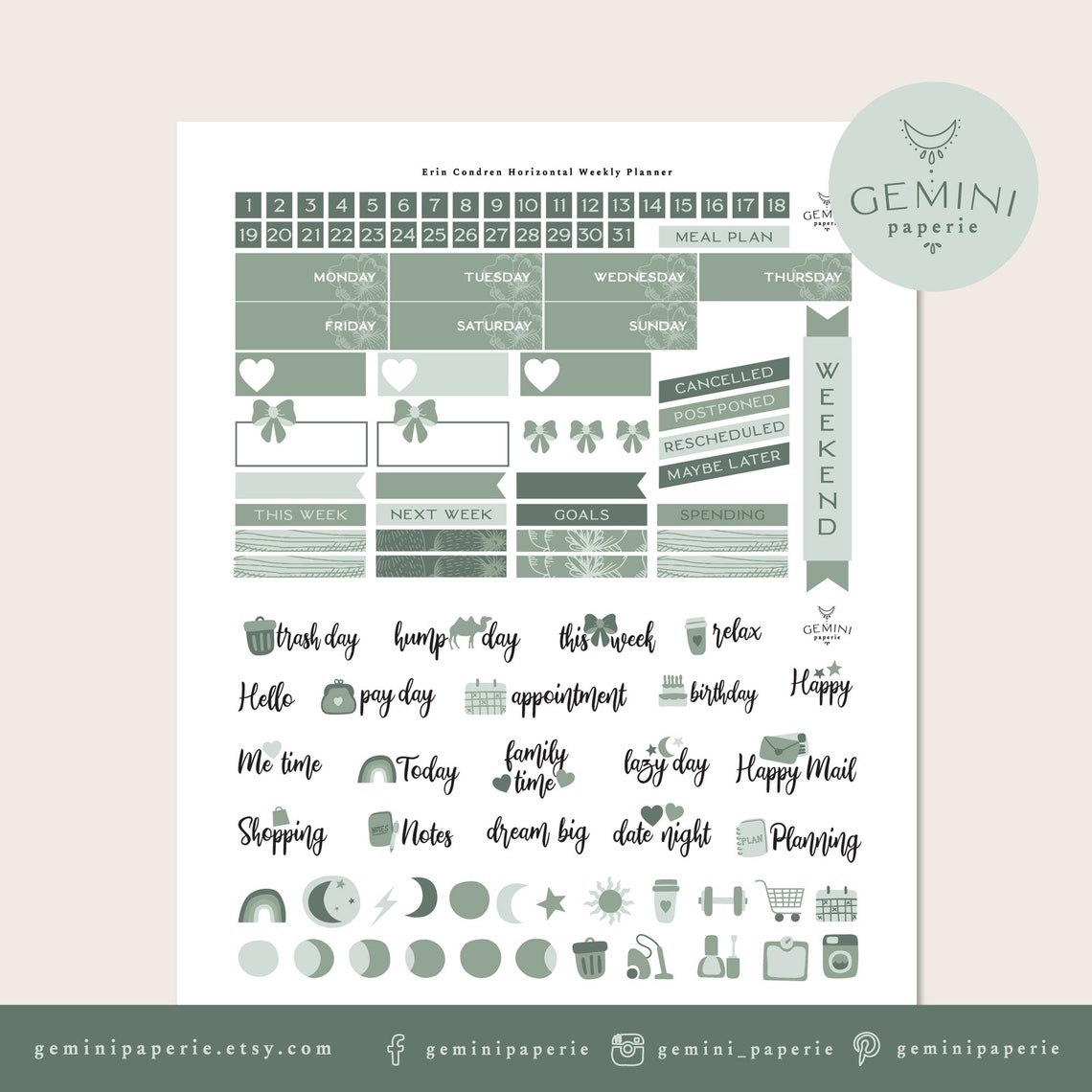 Printable Weekly Planner Stickers for Erin Condren Horizontal Life ...