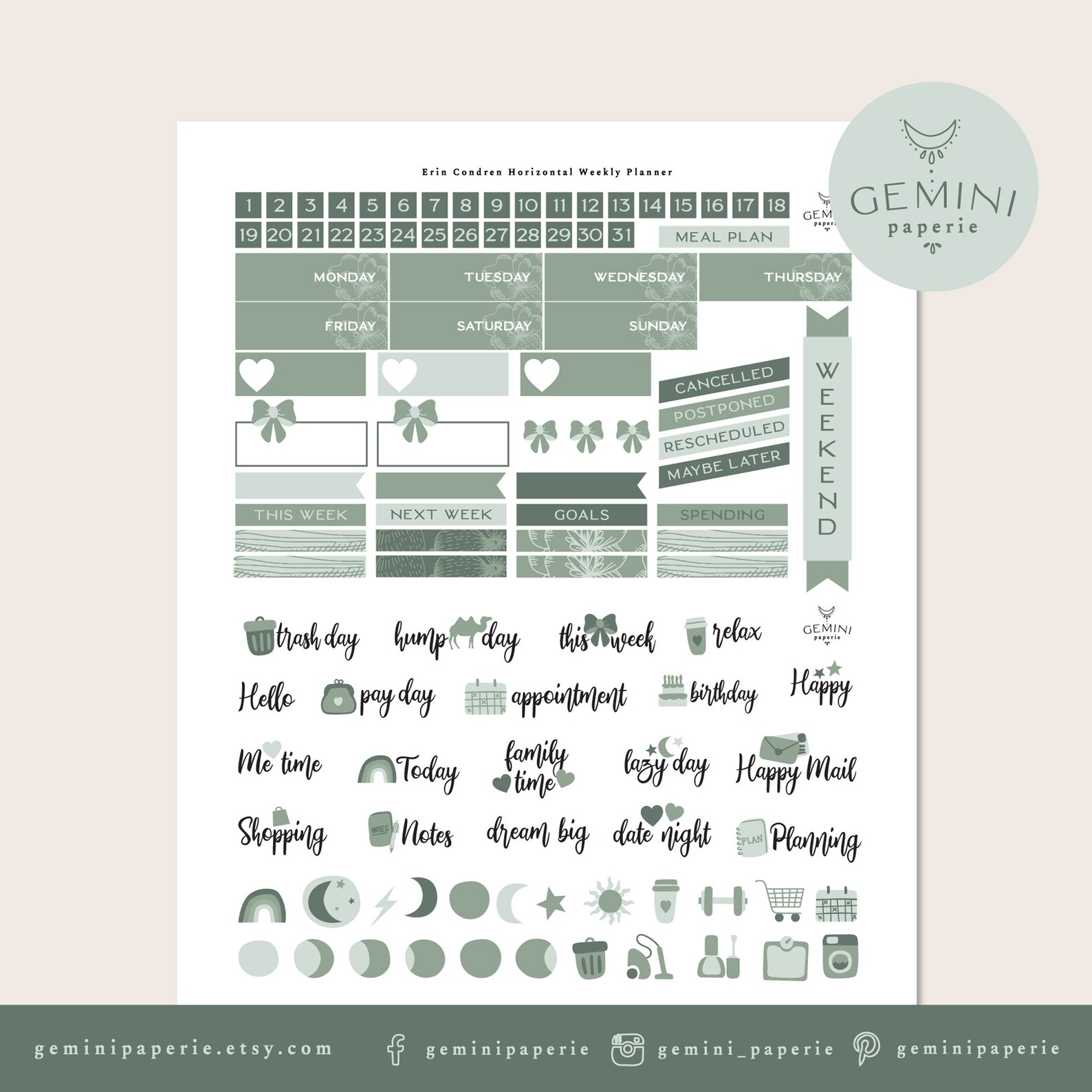 Printable Weekly Planner Stickers for Erin Condren Horizontal Life ...