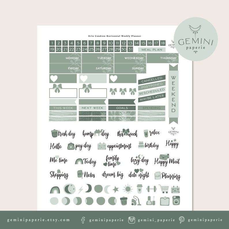 Printable Weekly Planner Stickers for Erin Condren Horizontal Life ...