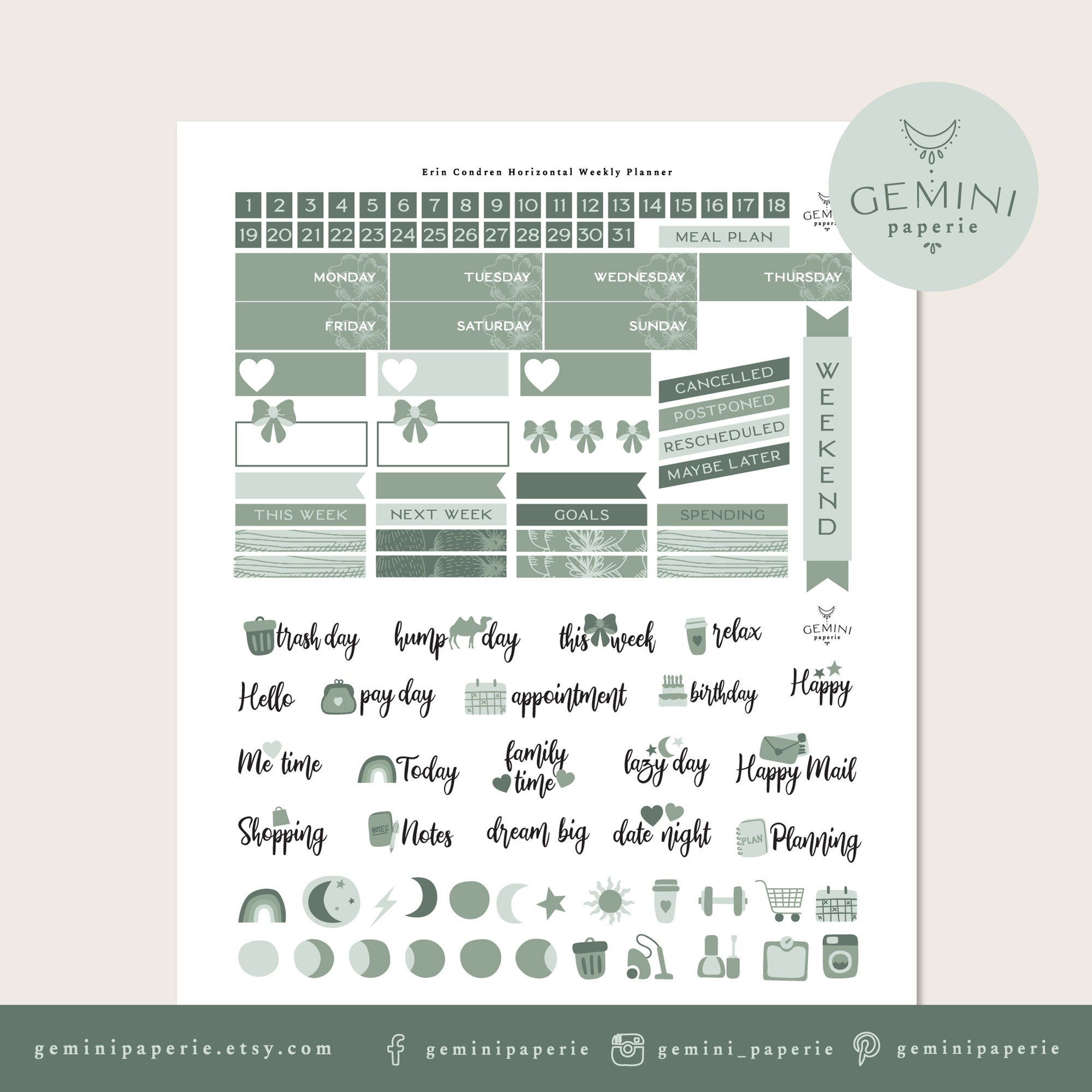 Printable Weekly Planner Stickers for Erin Condren Horizontal Life ...
