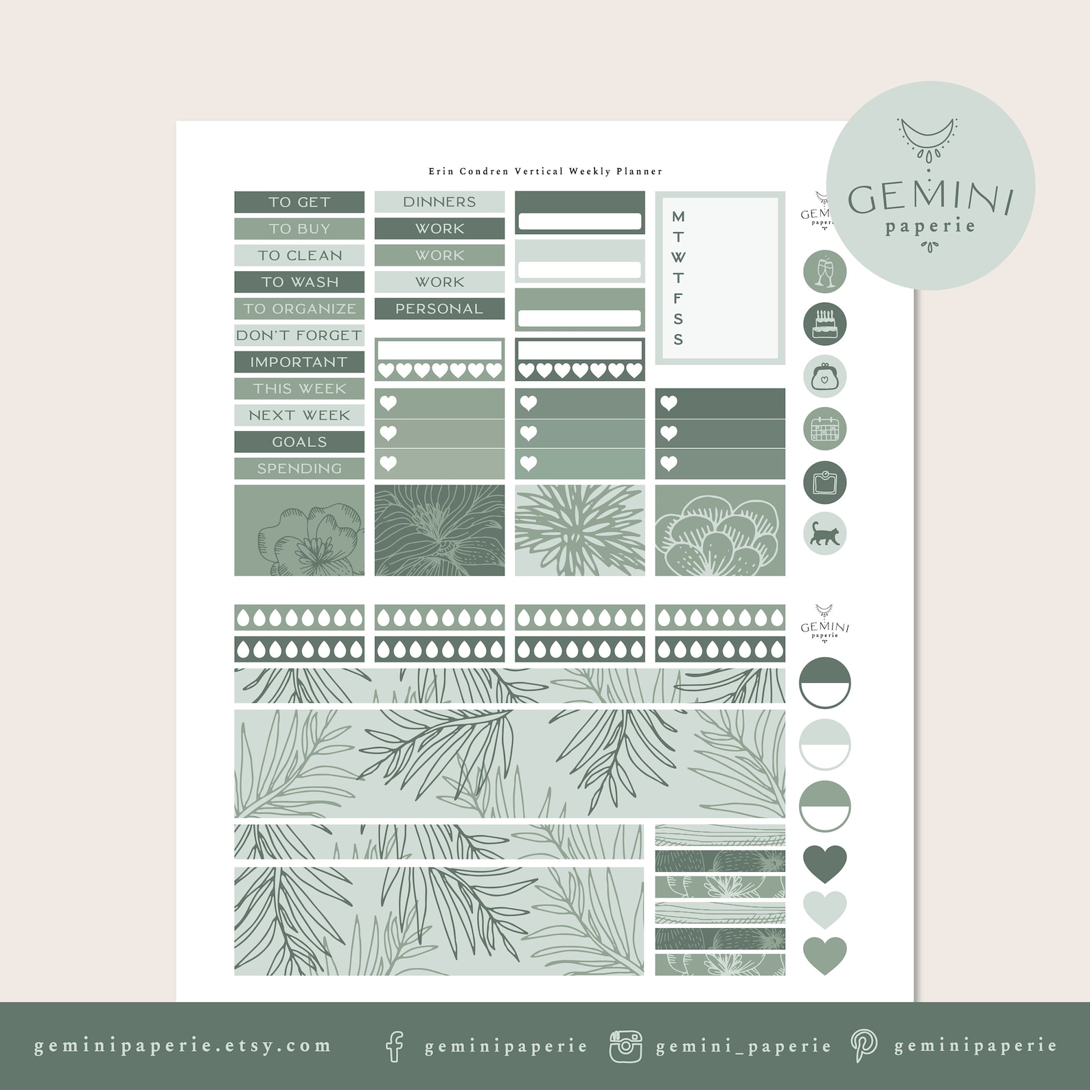 Printable Weekly Planner Stickers for Erin Condren 2021, Weekly Planner ...