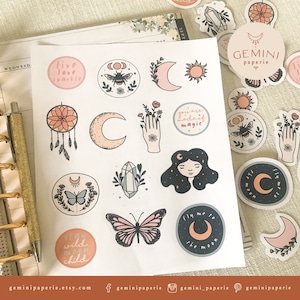 Bullet Journal Printable Stickers, Celestial Magic Moon Clipart, Cricut Design Stickers, Digital Stickers Goodnotes image 4