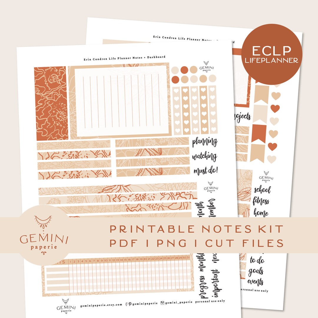 Printable Planner Sticker Kit for Notes and Dashboard Pages for Erin ...
