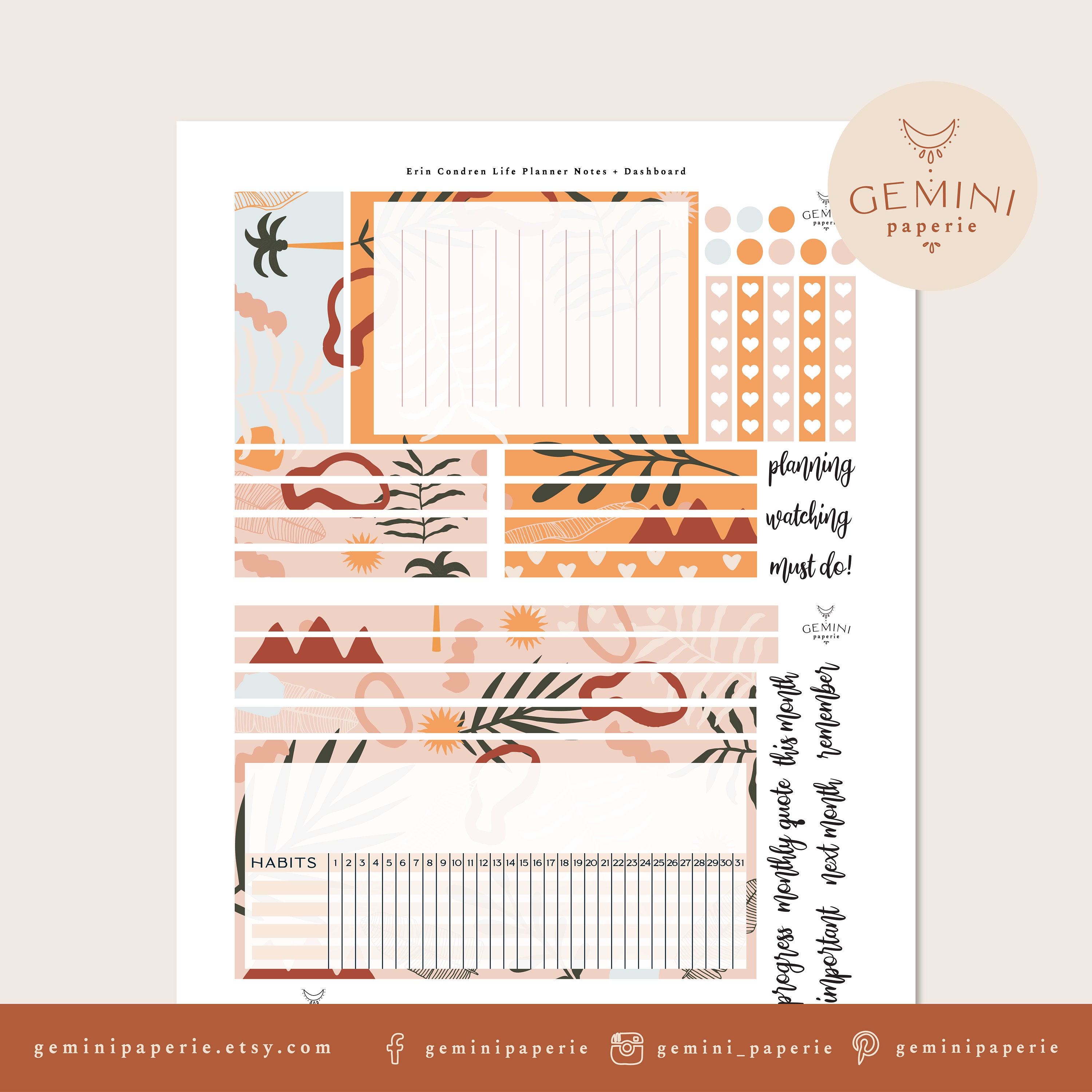Printable Planner Stickers for Erin Condren Life Planner, Notes Pages ...