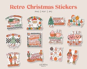 Christmas Stickers, Retro Stickers, Cute Stickers, Festive Stickers, Digital Download, Christmas Quotes, Winter stickers, Holiday Stickers