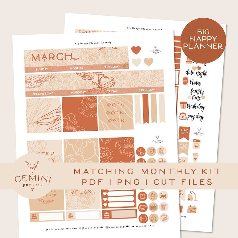 Botanical Planner Weekly Stickers Kit Printable Big Happy Etsy