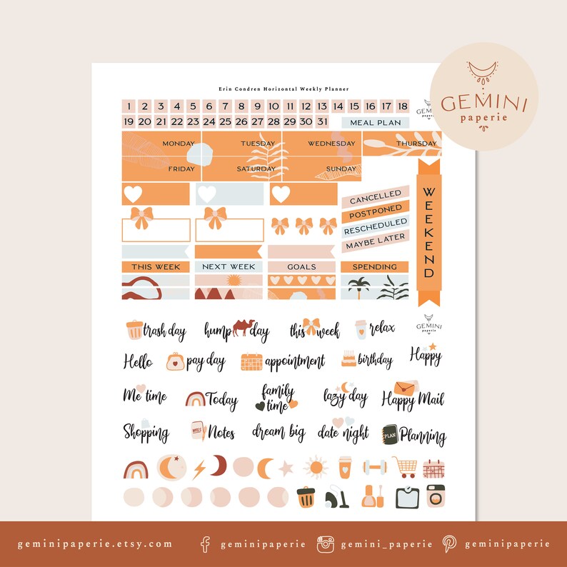 Erin Condren 2021 Horizontal Printable Planner Stickers, Weekly Kit for ...