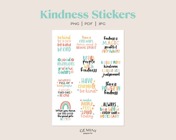 Kindness Sticker Bundle, Motivational Png, Positivity Stickers, Digital  Sticker Bundle, Kindness Stickers, Inspirational Sticker 