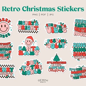 Weihnachten Sticker, Retro Sticker, Bullet Journal Sticker, Planer Sticker, Scrapbook Sticker, Retro Weihnachten PNG, Weihnachtsmann Sticker