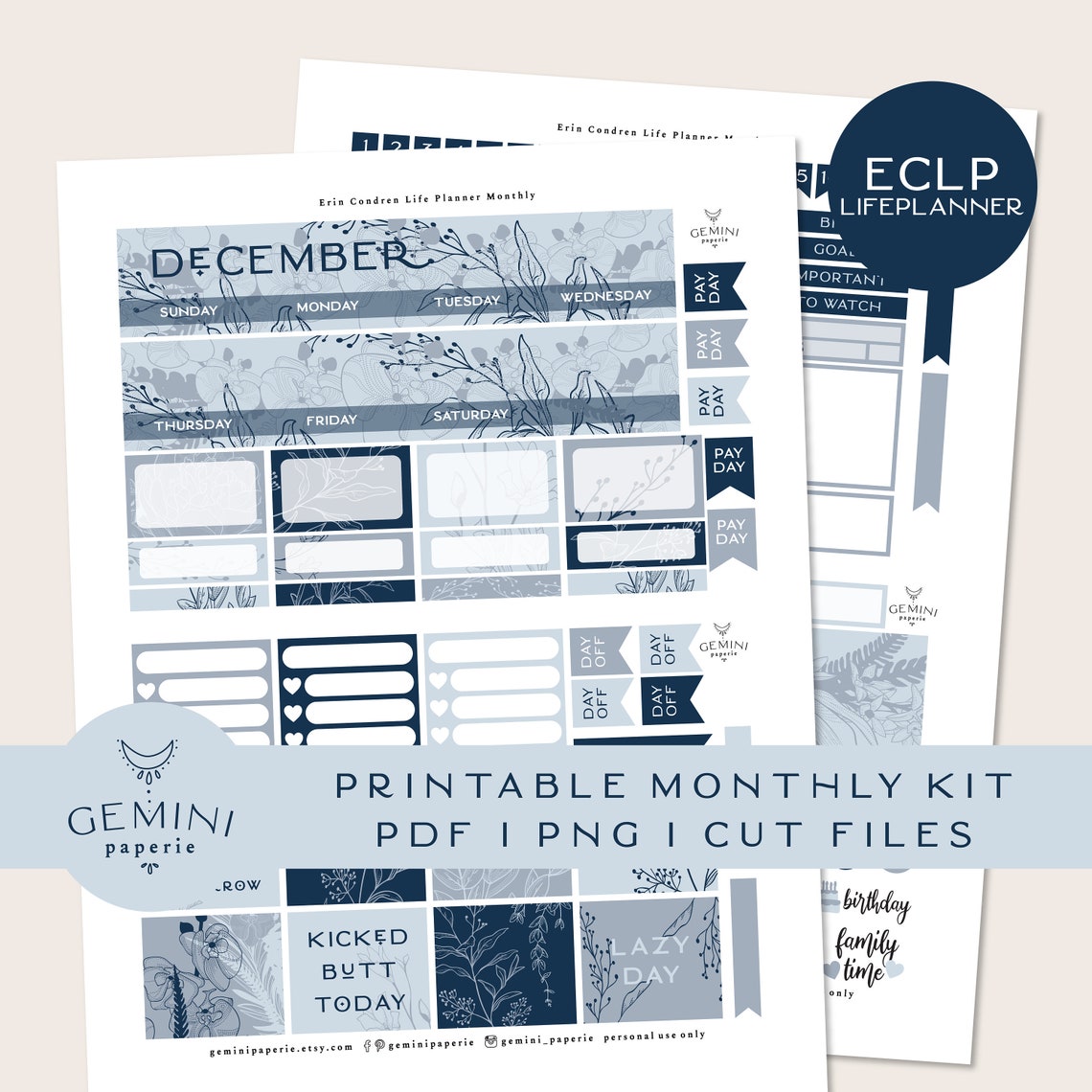 Monthly DECEMBER Printable Planner Sticker Kit Erin Condren 2021 Life ...