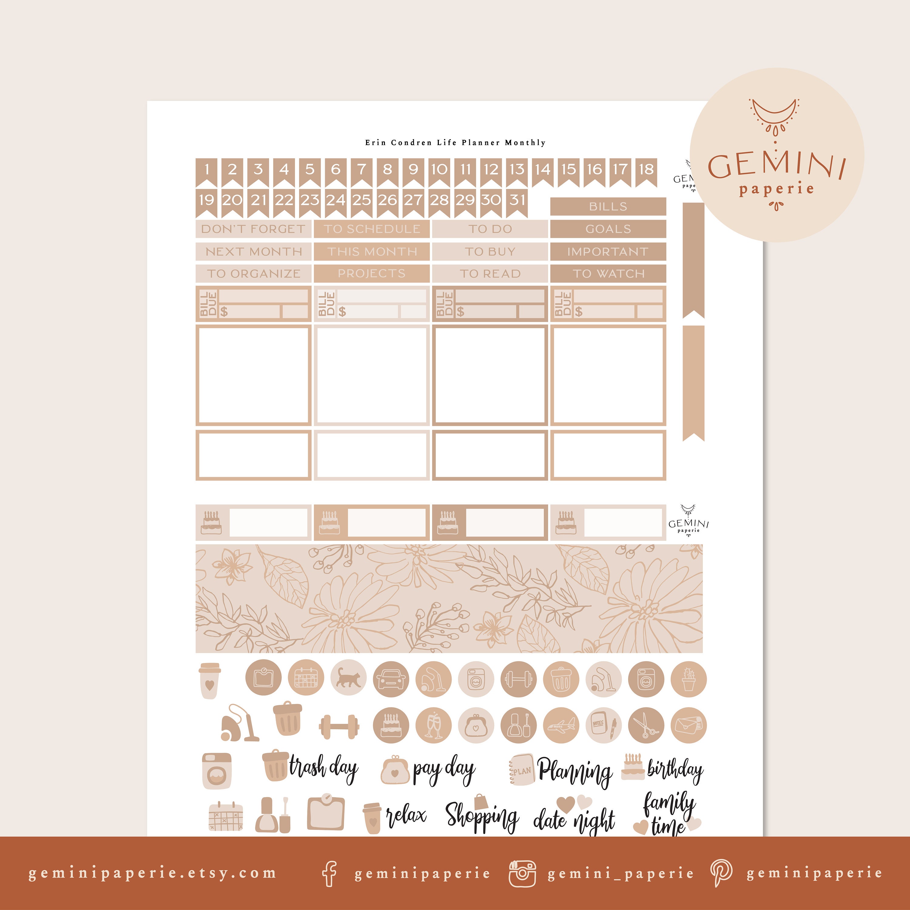 Printable April Planner Stickers April Monthly Kit for Erin | Etsy