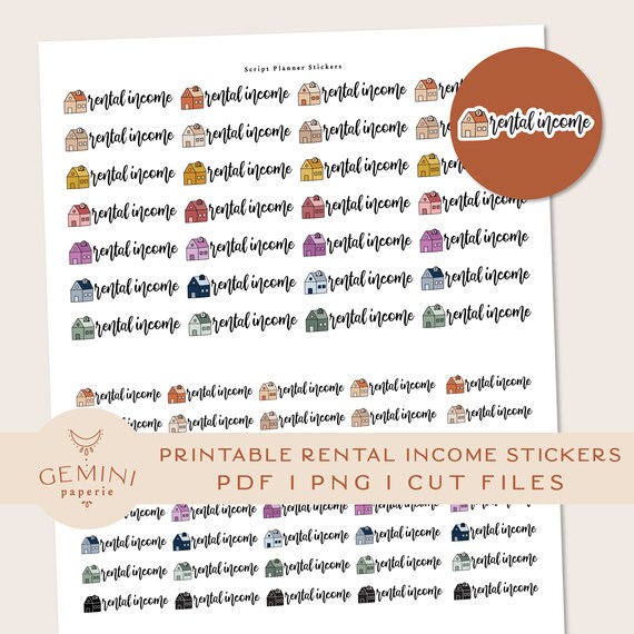 Rental Income Stickers, Printable Planner Stickers, Rental Income Png, Planner Stickers, Print 'n Cut, Cricut Png, Planning Rental Income