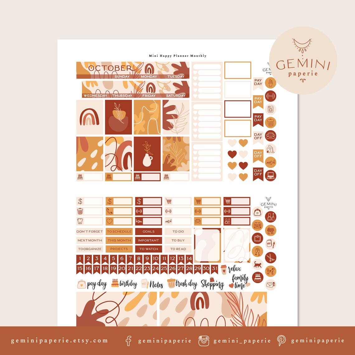 Monthly Kit for Mini Happy Planner, Monthly Printable Planner Sticker ...