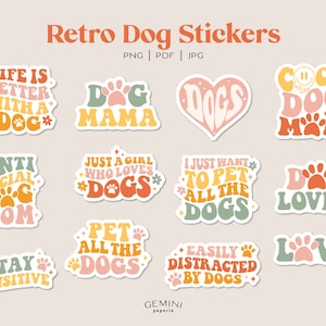 Paw Sticker, Dog Png, Retro Dog Stickers, Dog Lover Sticker, Stickers for Hydro flask, Water Bottle Sticker, Dog Mom, Laptop stickers