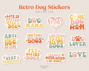 Paw Sticker, Dog Png, Retro Dog Stickers, Dog Lover Sticker, Stickers for Hydro flask, Water Bottle Sticker, Dog Mom, Laptop stickers