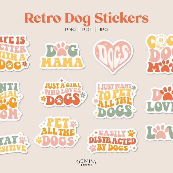 Paw Sticker, Dog Png, Retro Dog Stickers, Dog Lover Sticker, Stickers for Hydro flask, Water Bottle Sticker, Dog Mom, Laptop stickers