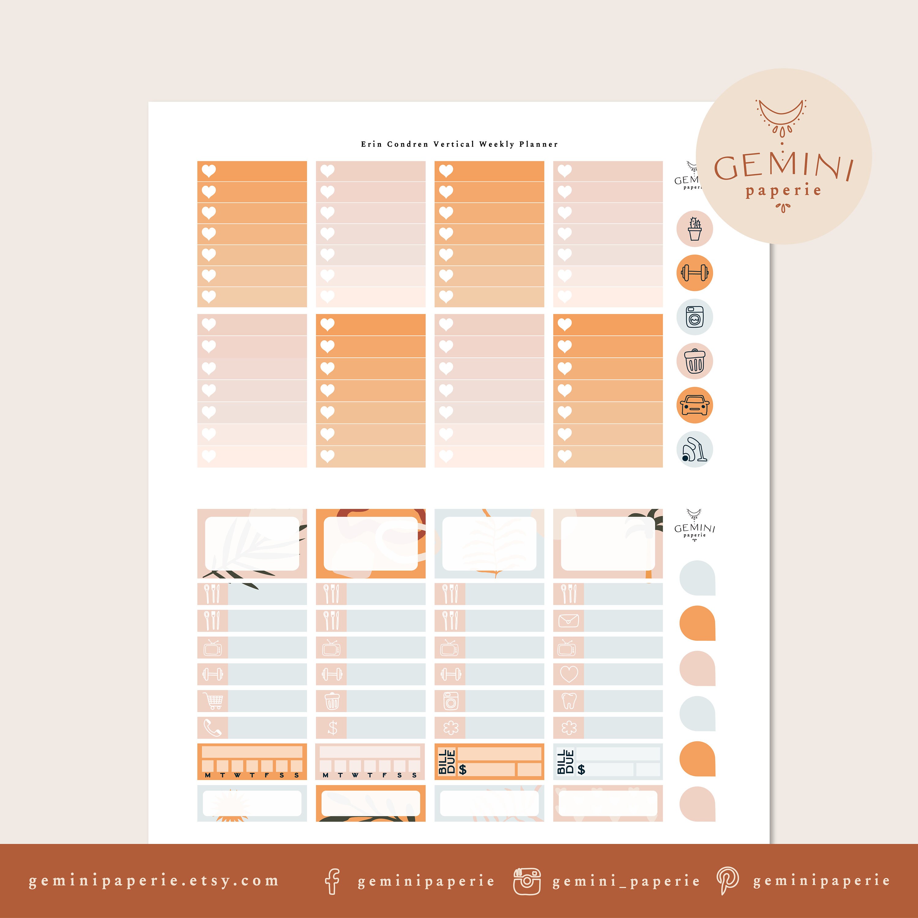 Printable Planner Stickers Weekly Kit for Erin Condren 2021 Vertical ...