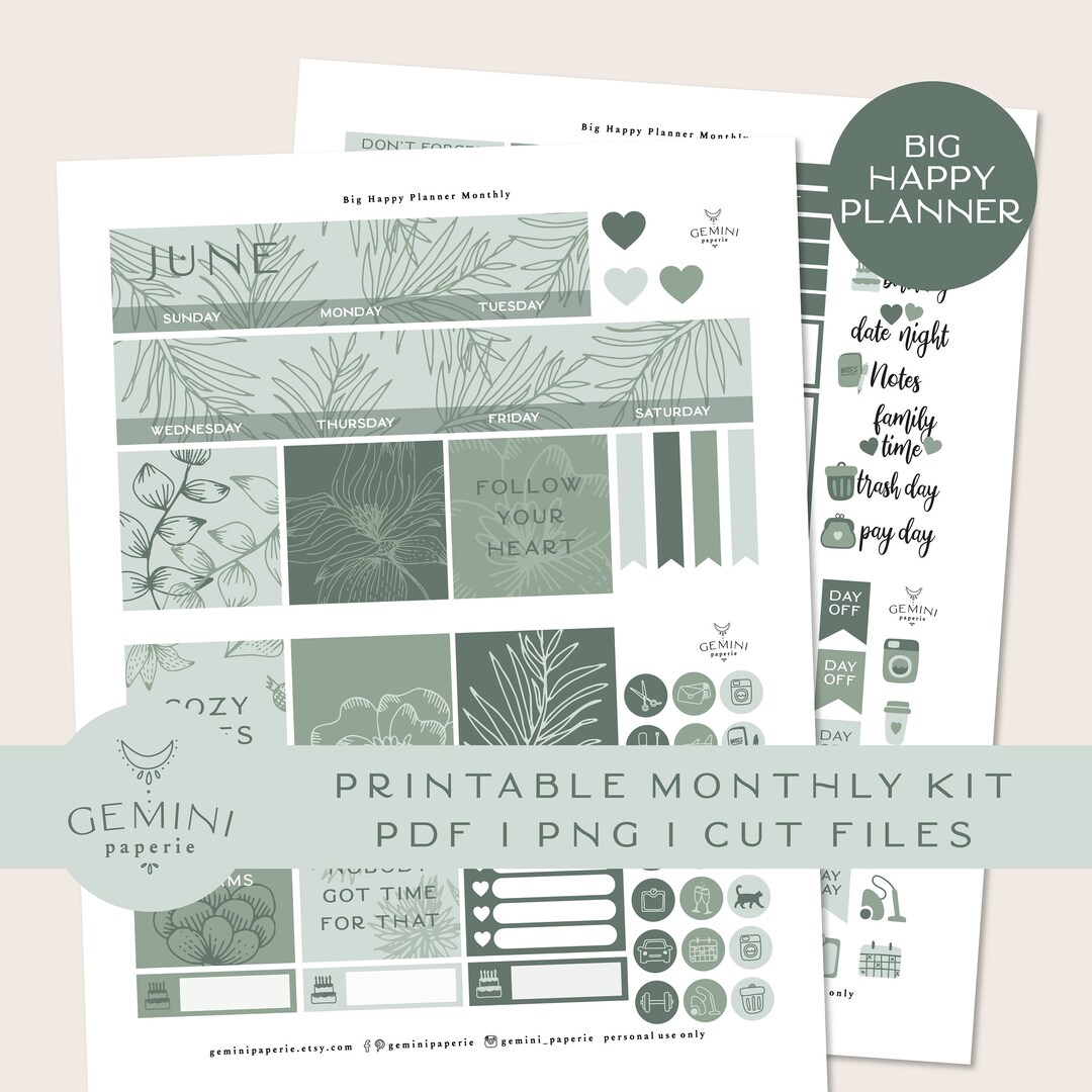 Botanical Happy Planner Stickers, Monthly Kit (digital Download) - Etsy