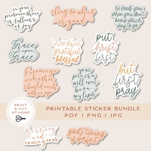 Religious Printable Stickers Bundle, Jesus Vinyl Sticker, Laptop Decal, Bible Stickers, DIY Cricut PNG Stickers, Print & Cut Sticker