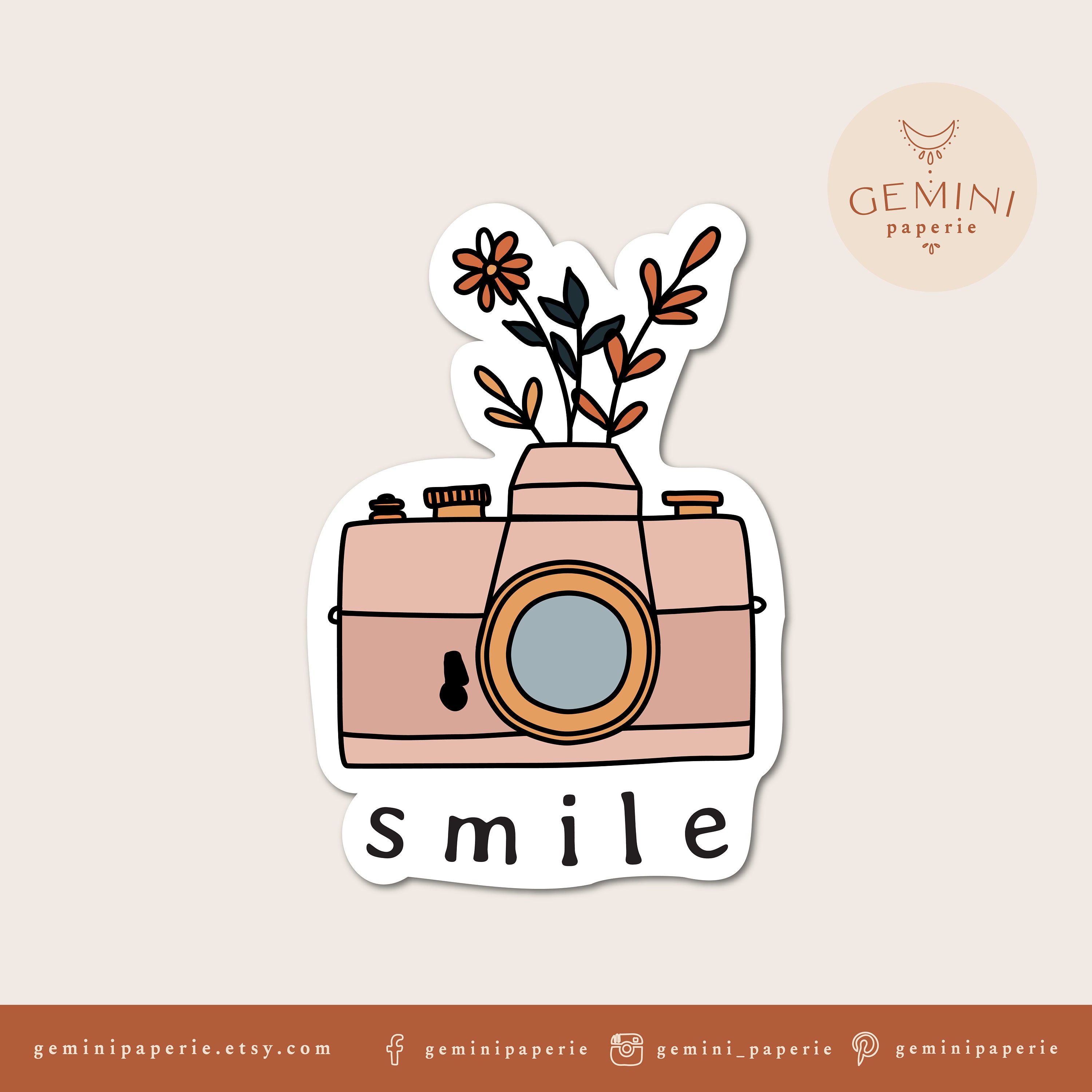 Camera Sticker, Printable Vinyl Sticker, Flowers Laptop Decal, Floral ...