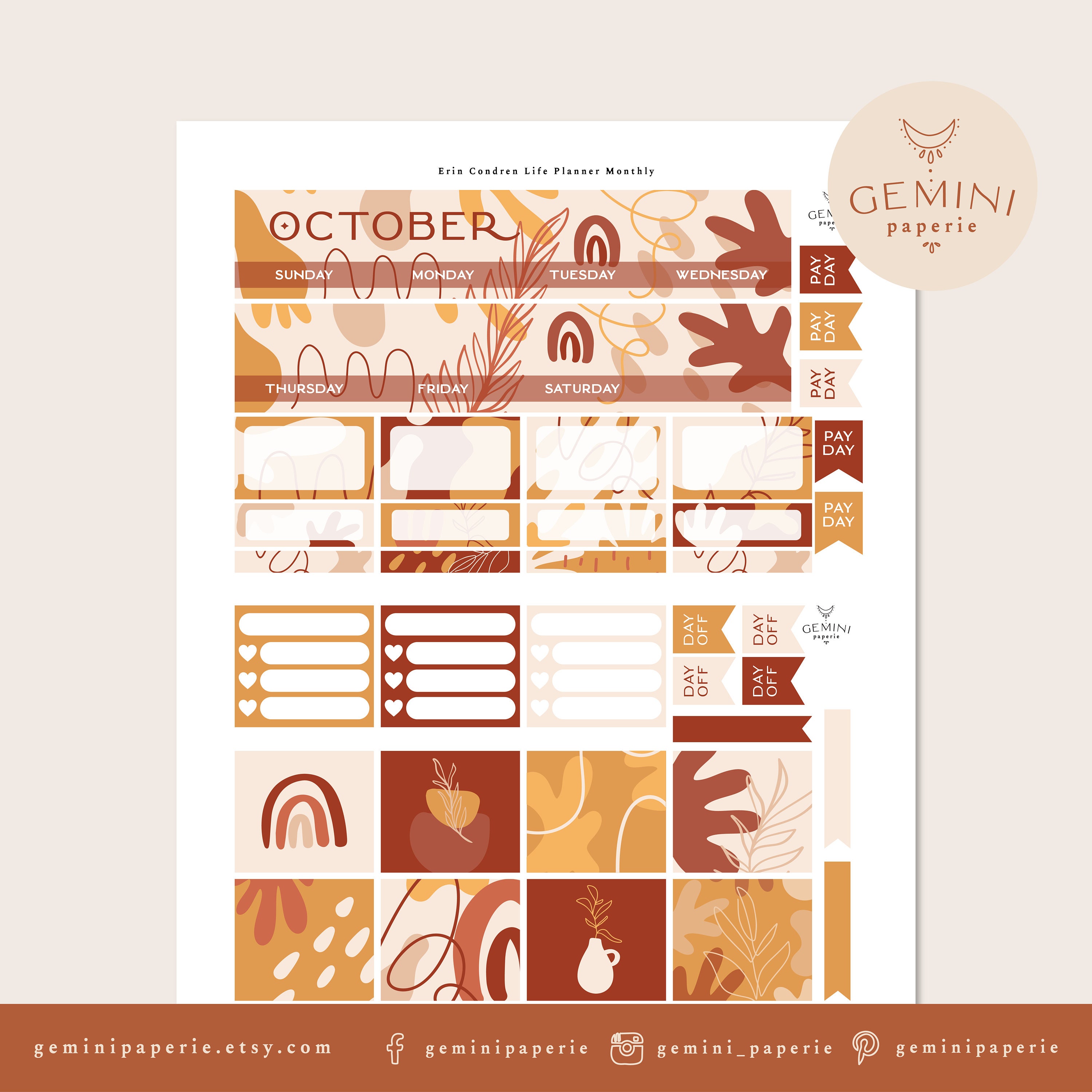 Monthly OCTOBER Printable Planner Sticker Kit Erin Condren 2021 Life ...