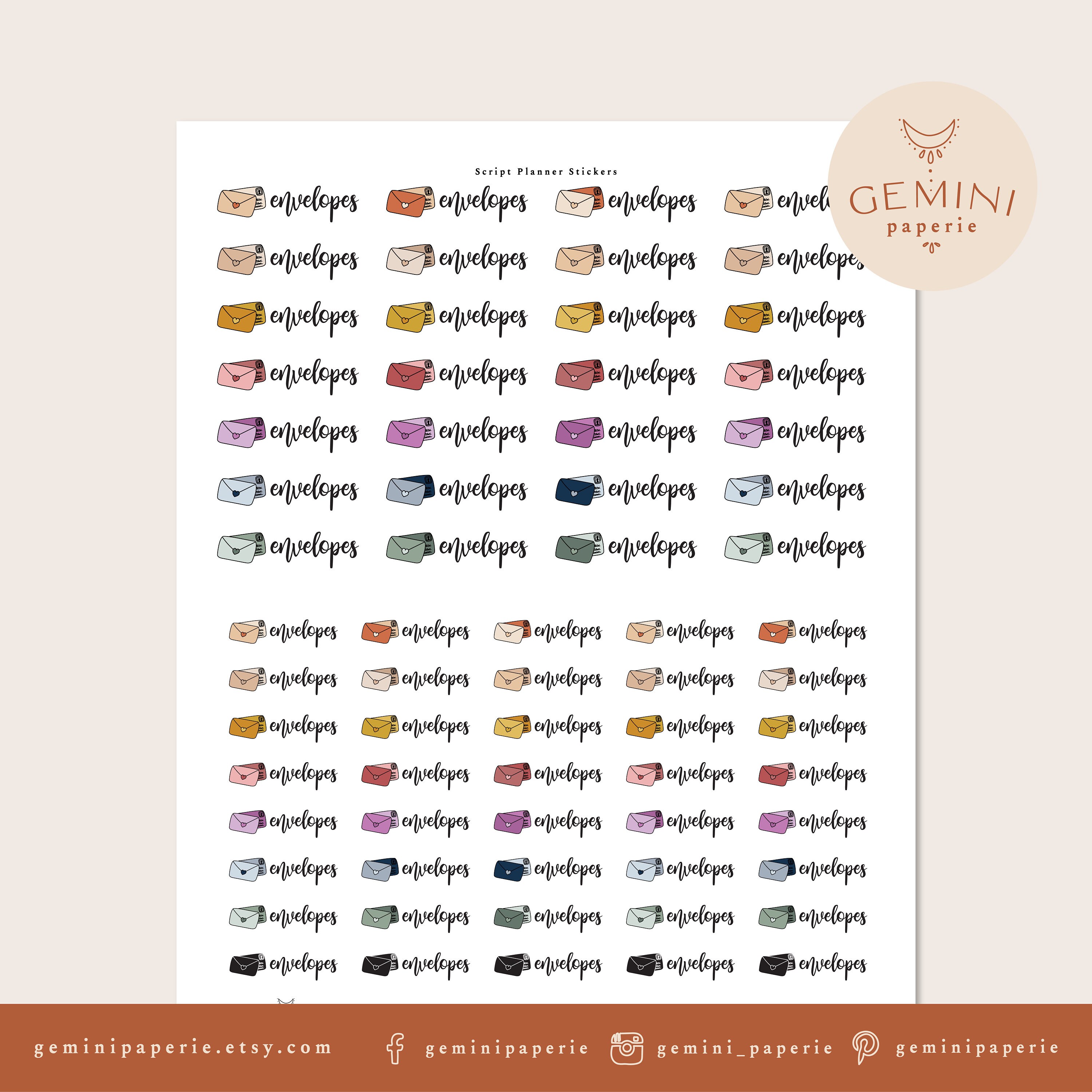 Envelopes Printable Stickers Planner Script Stickers DIY - Etsy