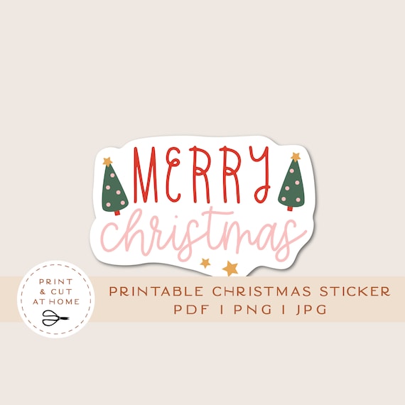 Merry Christmas Printable Sticker Christmas Vinyl Sticker | Etsy