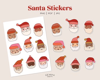 Christmas Stickers, Santa Stickers, Retro Stickers, Bullet Journal Sticker, Santa Claus Stickers, Vinyl Sticker, Christmas Sticker Sheet