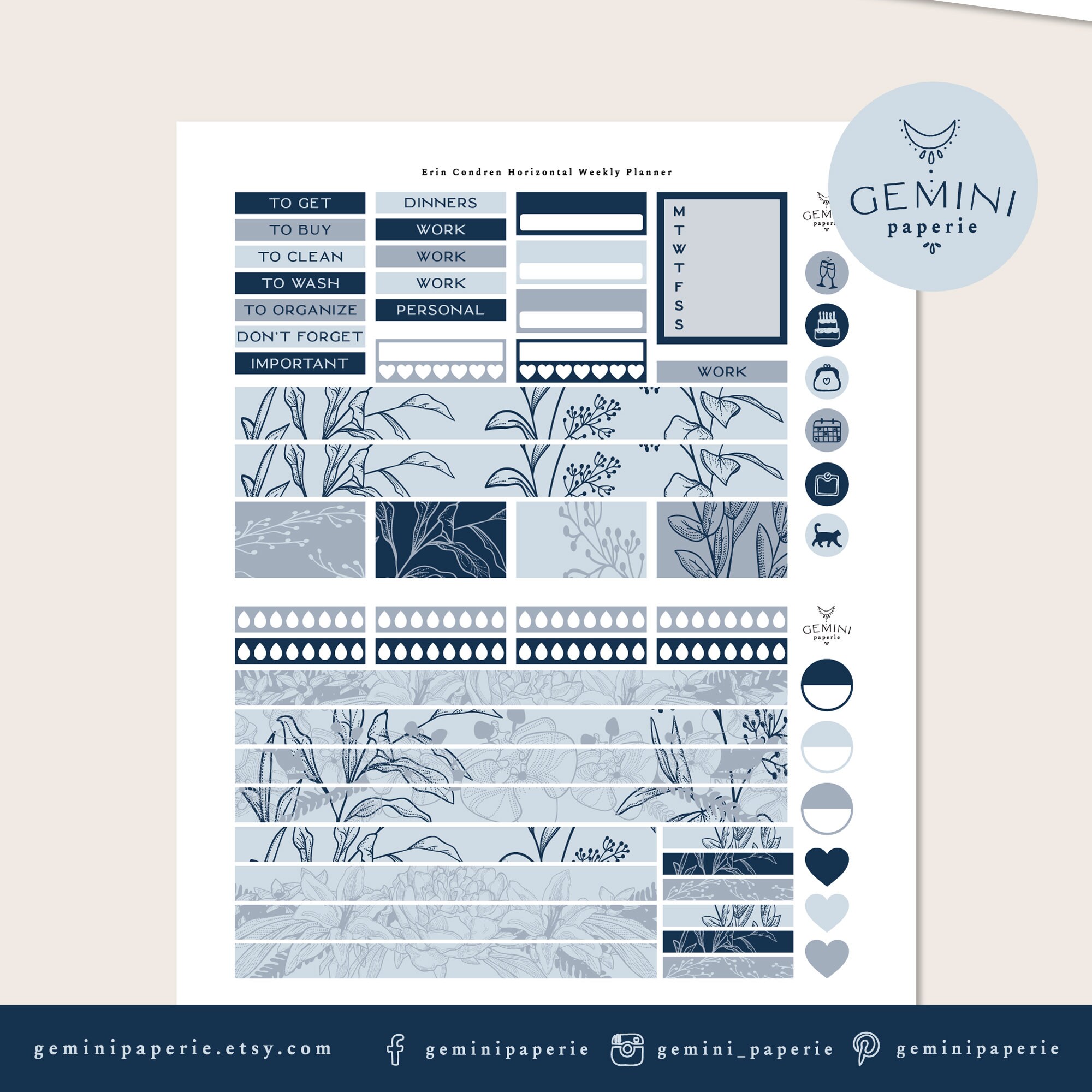 Horizontal Weekly Kit, Printable Planner Stickers for Erin Condren Life ...