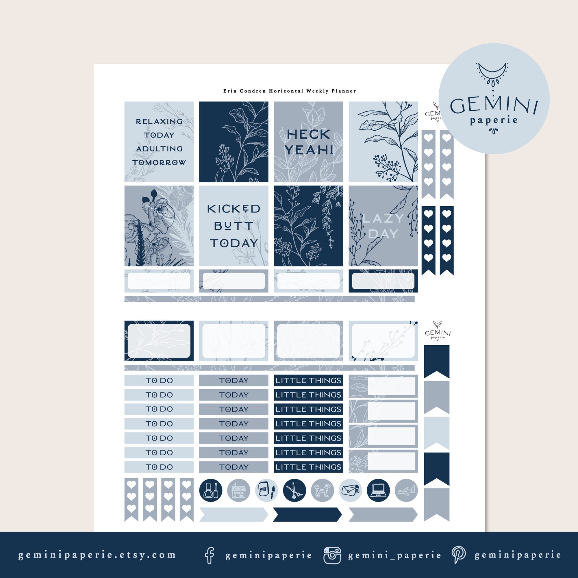Horizontal Weekly Kit, Printable Planner Stickers for Erin Condren Life ...