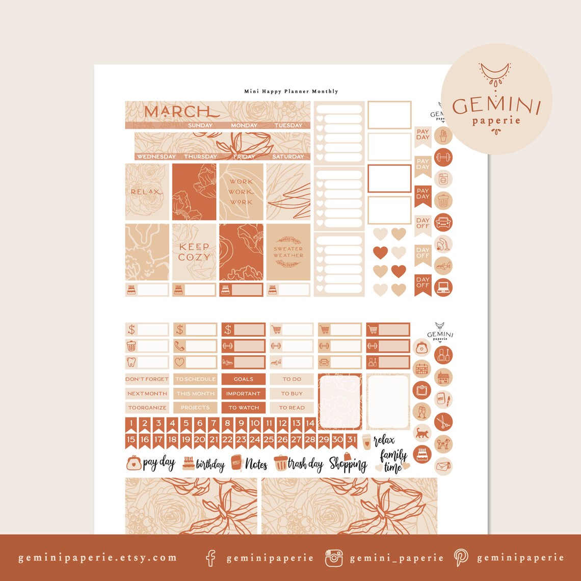 Mini Happy Planner Monthly Printable Planner Sticker Kit | Etsy