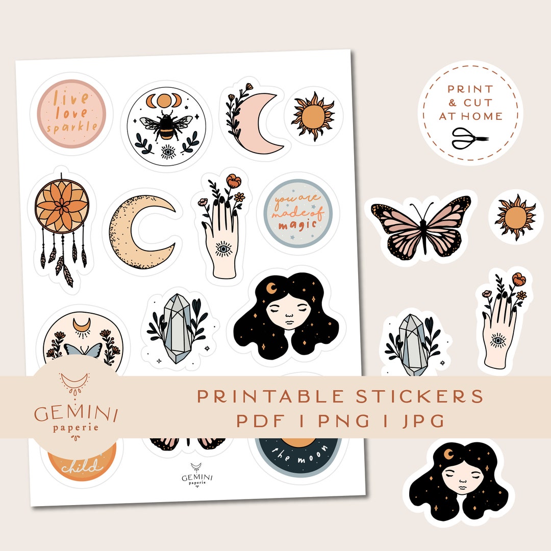 Bullet Journal Printable Stickers, Celestial Magic Moon Clipart