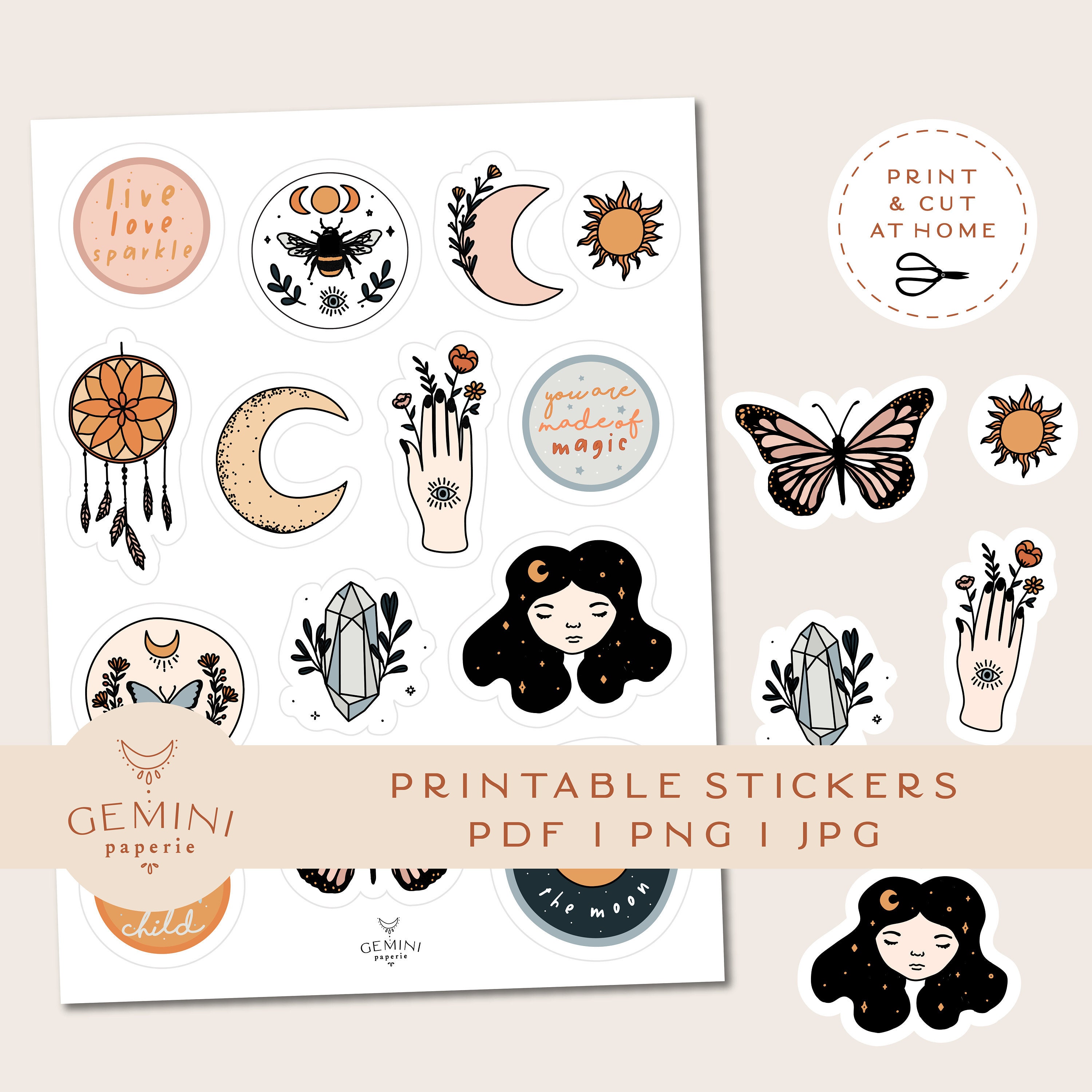 Bullet Journal Printable Stickers, Celestial Magic Moon Clipart, Cricut  Design Stickers, Digital Stickers Goodnotes 