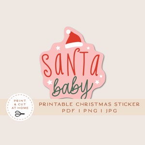 Adesivo para impressão de Natal, adesivo de vinil para bebê do Papai Noel, adesivo de férias, clipart de Natal, adesivos Cricut PNG, adesivo de corte de impressão