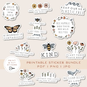 Save the Earth Vinyl Sticker, Be Kind Printable Stickers Bundle, Flower Decals, Animal Sticker, DIY Cricut PNG Stickers, Print & Cut Sticker