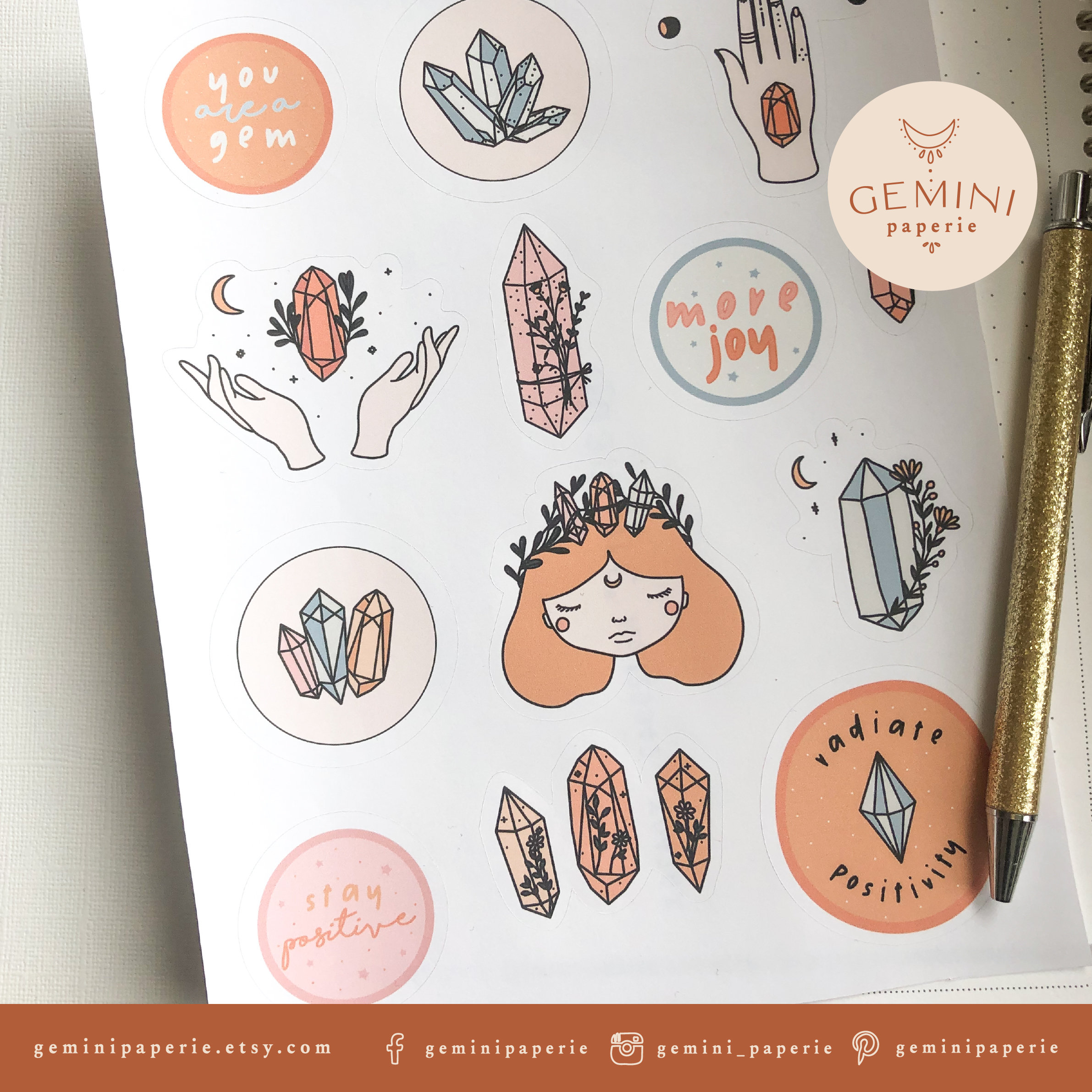 Gemstone Printable Stickers Cricut Design Stickers Etsy