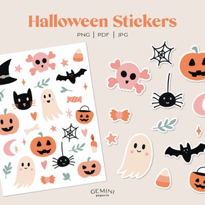 Halloween Sticker Sheet, Halloween PNG, Halloween Planner Stickers, Journal Stickers, Witchy Aesthetic, Cute Halloween Stickers