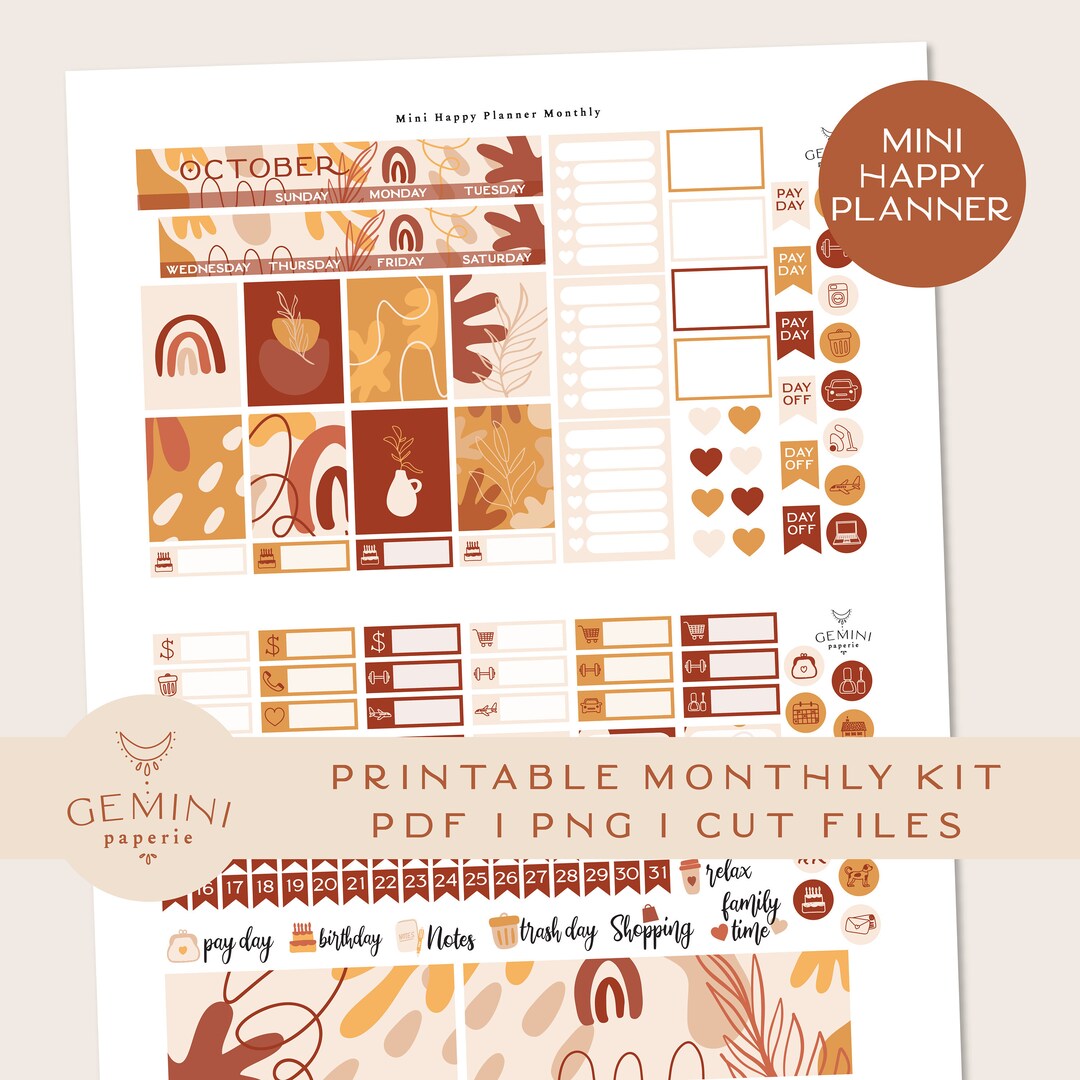 Monthly Kit for Mini Happy Planner, Monthly Printable Planner Sticker ...