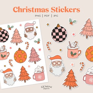 Printable Christmas Stickers, Christmas Sticker Sheet, Bullet Journal Stickers, Printable Cricut Stickers, Scrapbook Stickers, Cute Santa