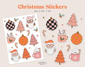 Printable Christmas Stickers, Christmas Sticker Sheet, Bullet Journal Stickers, Printable Cricut Stickers, Scrapbook Stickers, Cute Santa