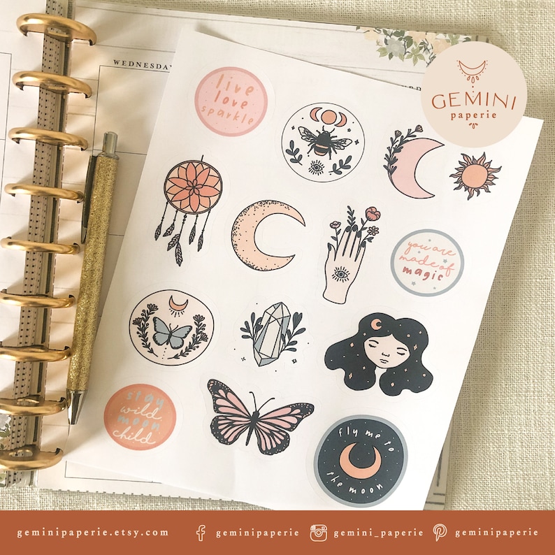 Bullet Journal Printable Stickers, Celestial Magic Moon Clipart, Cricut Design Stickers, Digital Stickers Goodnotes image 6