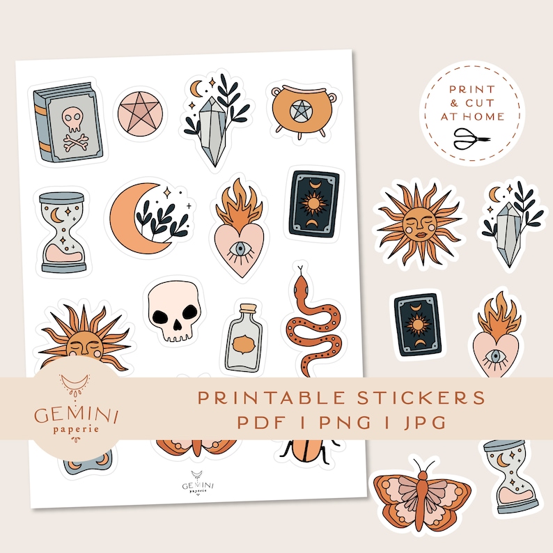 Magic Printable Stickers, Goodnotes Notability Stickers, Cricut PNG Stickers, Digital Stickers, Witchcraft Clipart, Bullet Journal Stickers image 1