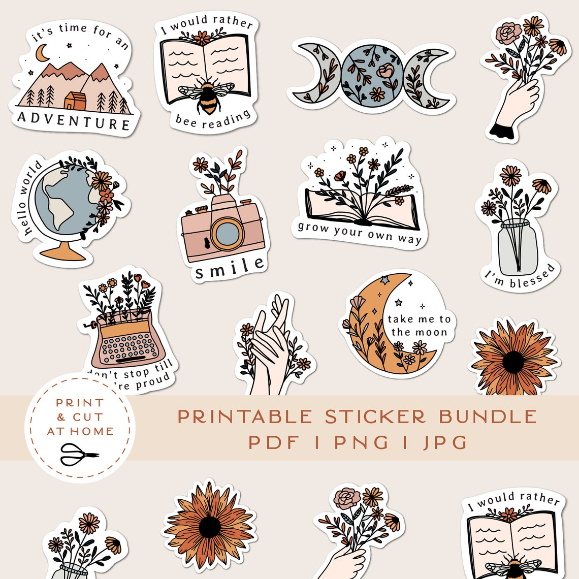 Printable Stickers Bundle Floral Vinyl Sticker Laptop Decal | Etsy UK