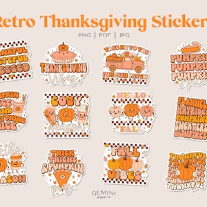 Retro Thanksgiving Stickers, Bullet Journal Stickers, Planner Stickers, Fall Stickers, Seasonal Stickers, Autumn Aesthetic Stickers