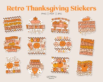 Retro Thanksgiving Stickers, Bullet Journal Stickers, Planner Stickers, Fall Stickers, Seasonal Stickers, Autumn Aesthetic Stickers