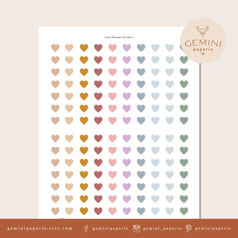Heart Icon Printable Planner Stickers, Functional Stickers for Planners image 2