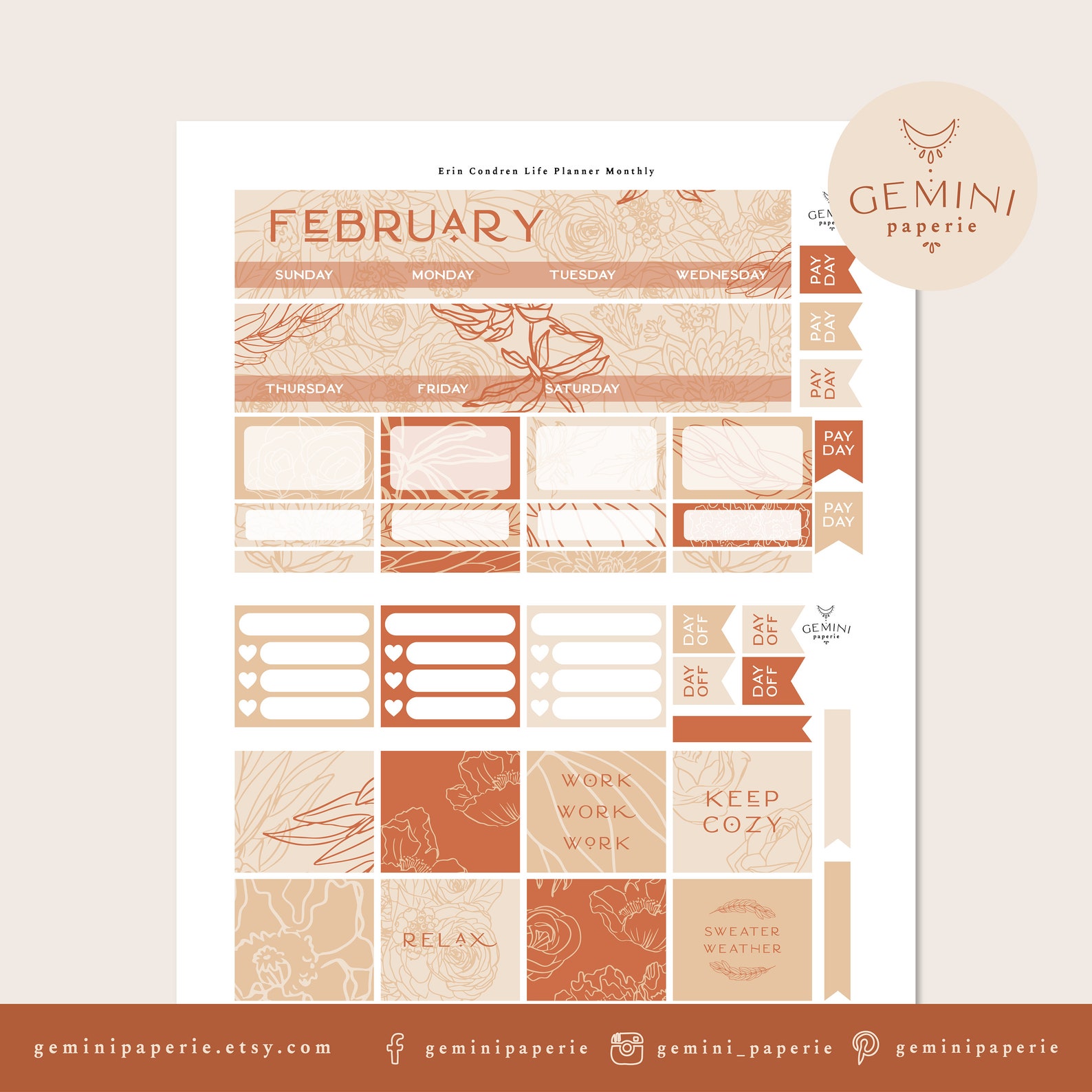 Printable Planner Stickers. Monthly Kit for Erin Condren 2021 Life ...