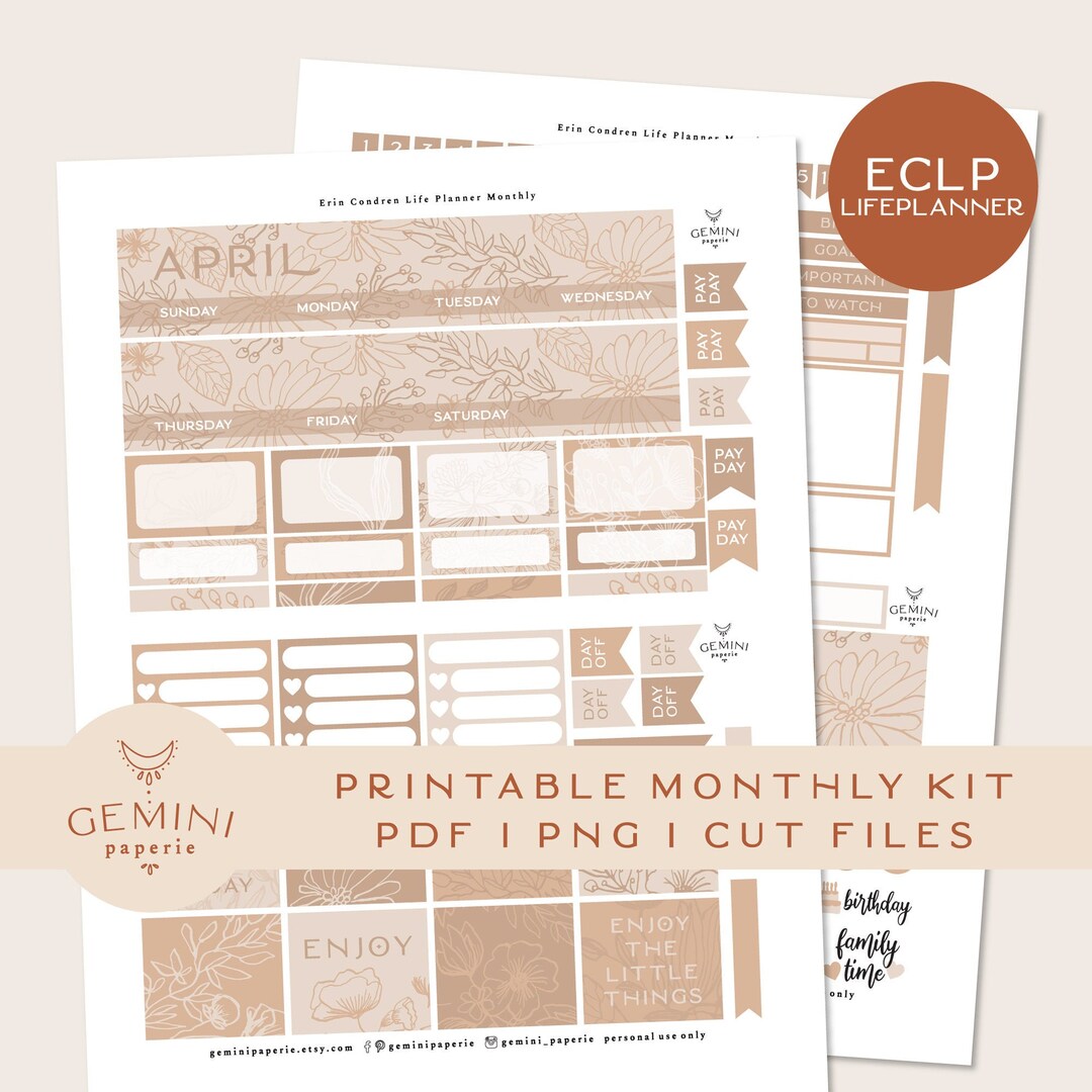 Printable April Planner Stickers, April Monthly Kit for Erin Condren ...